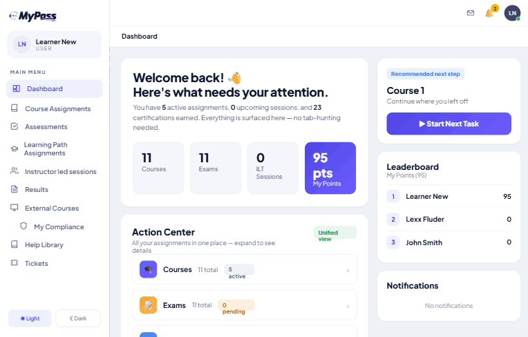 screenshot of MyPass LMS