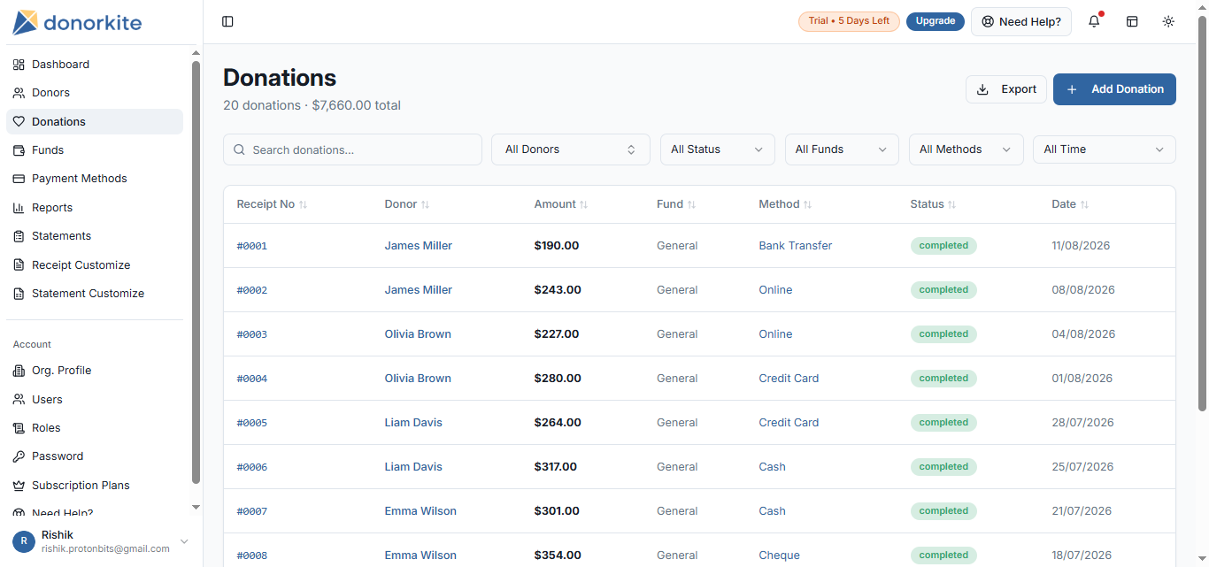 screenshot of DonorKite