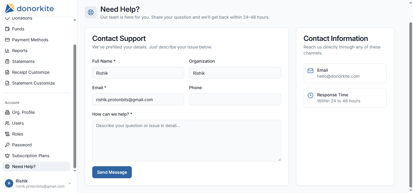 screenshot of DonorKite