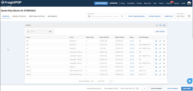 screenshot of FreightPOP