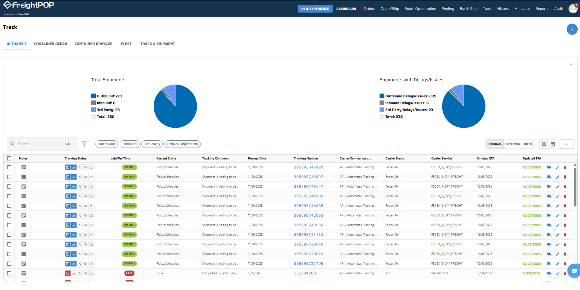 screenshot of FreightPOP