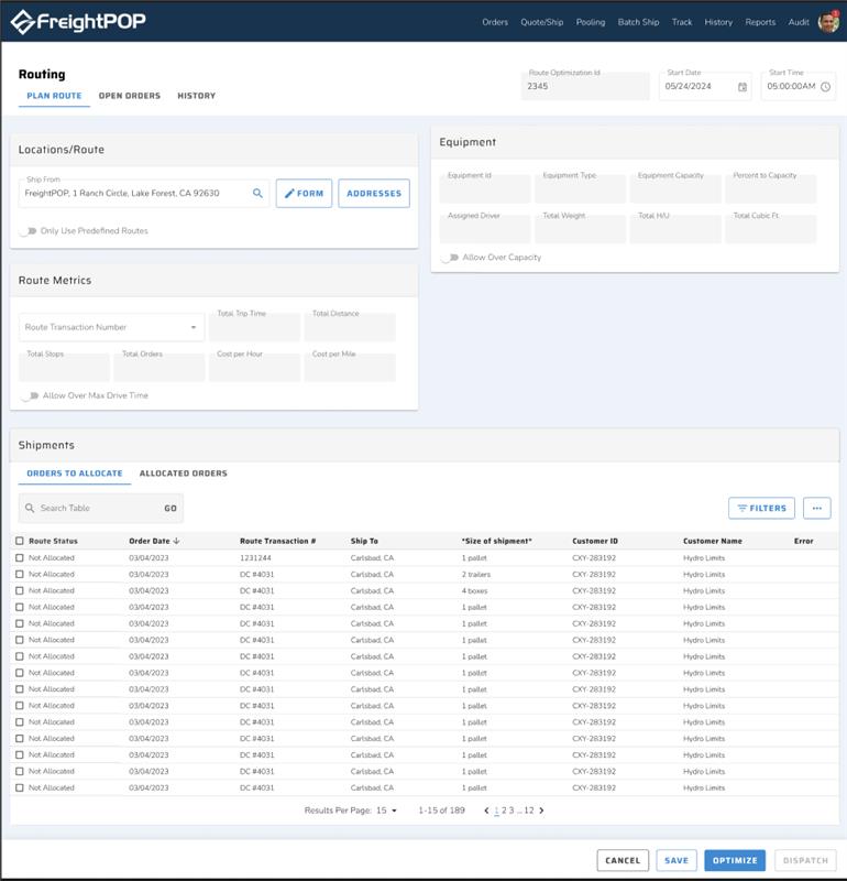 screenshot of FreightPOP
