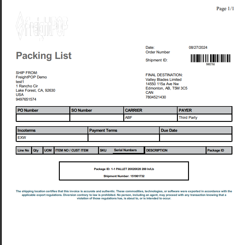 screenshot of FreightPOP
