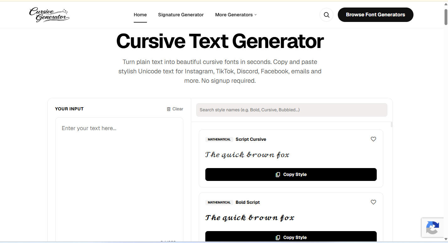 screenshot of Cursive Generator Pro