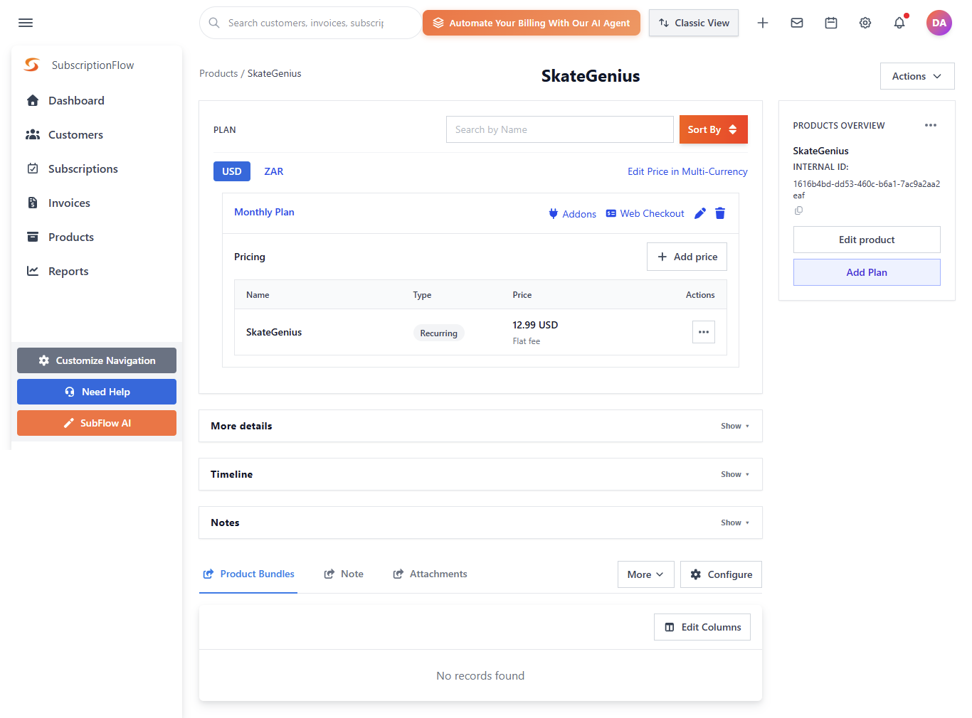 screenshot of SubscriptionFlow
