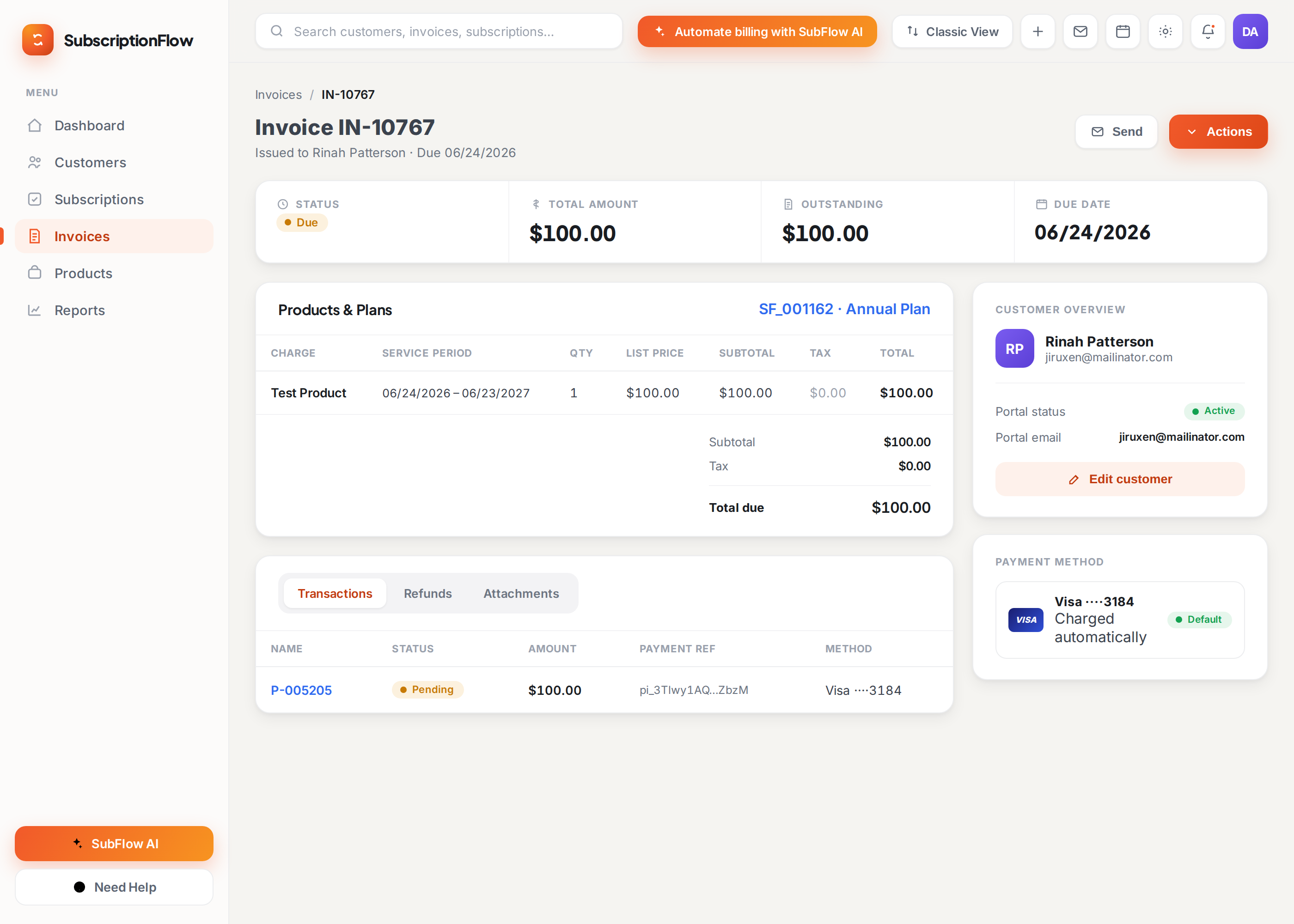 screenshot of SubscriptionFlow