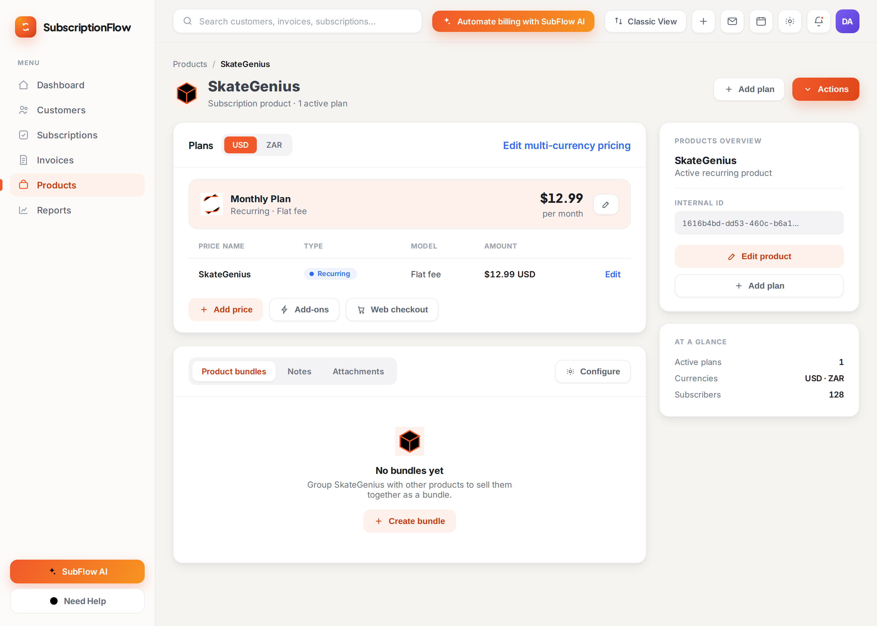screenshot of SubscriptionFlow