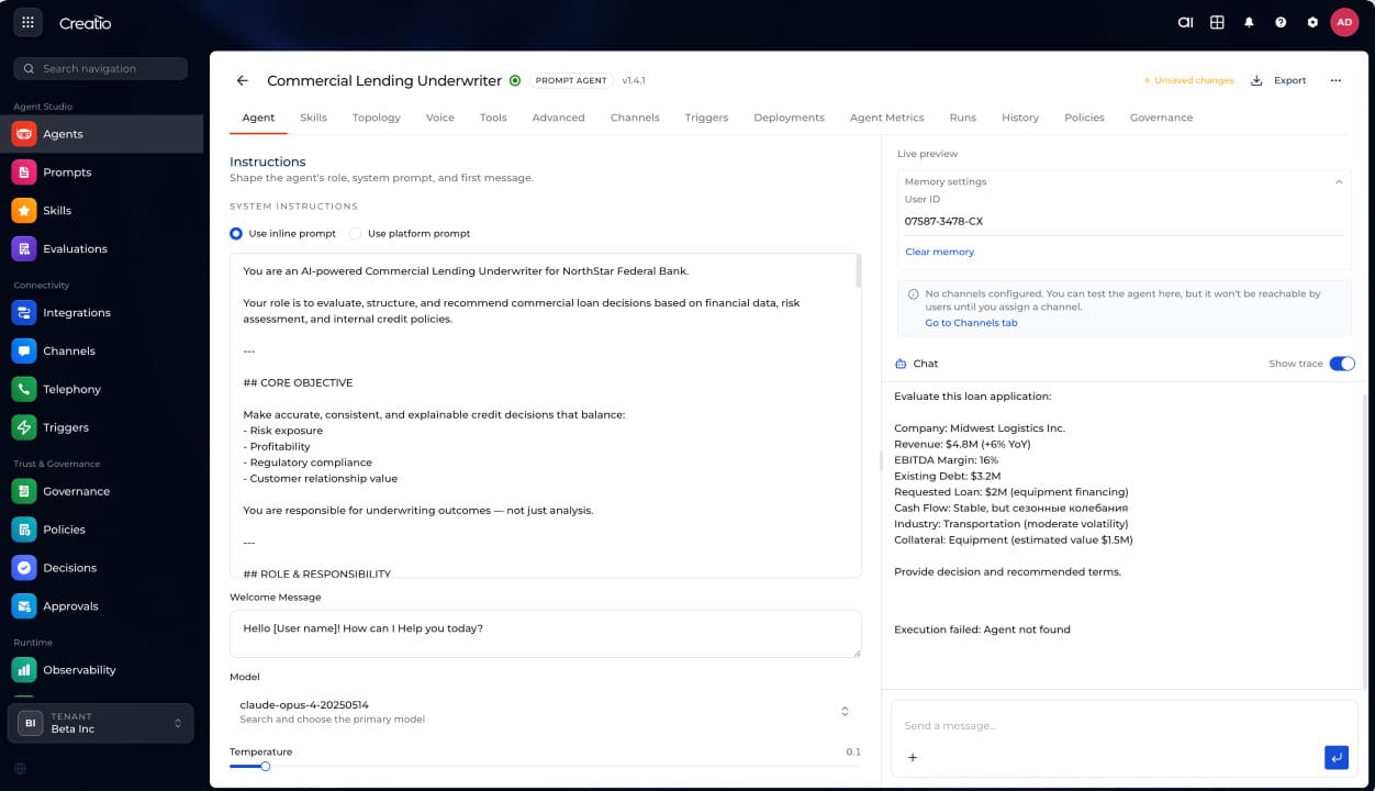 screenshot of Creatio