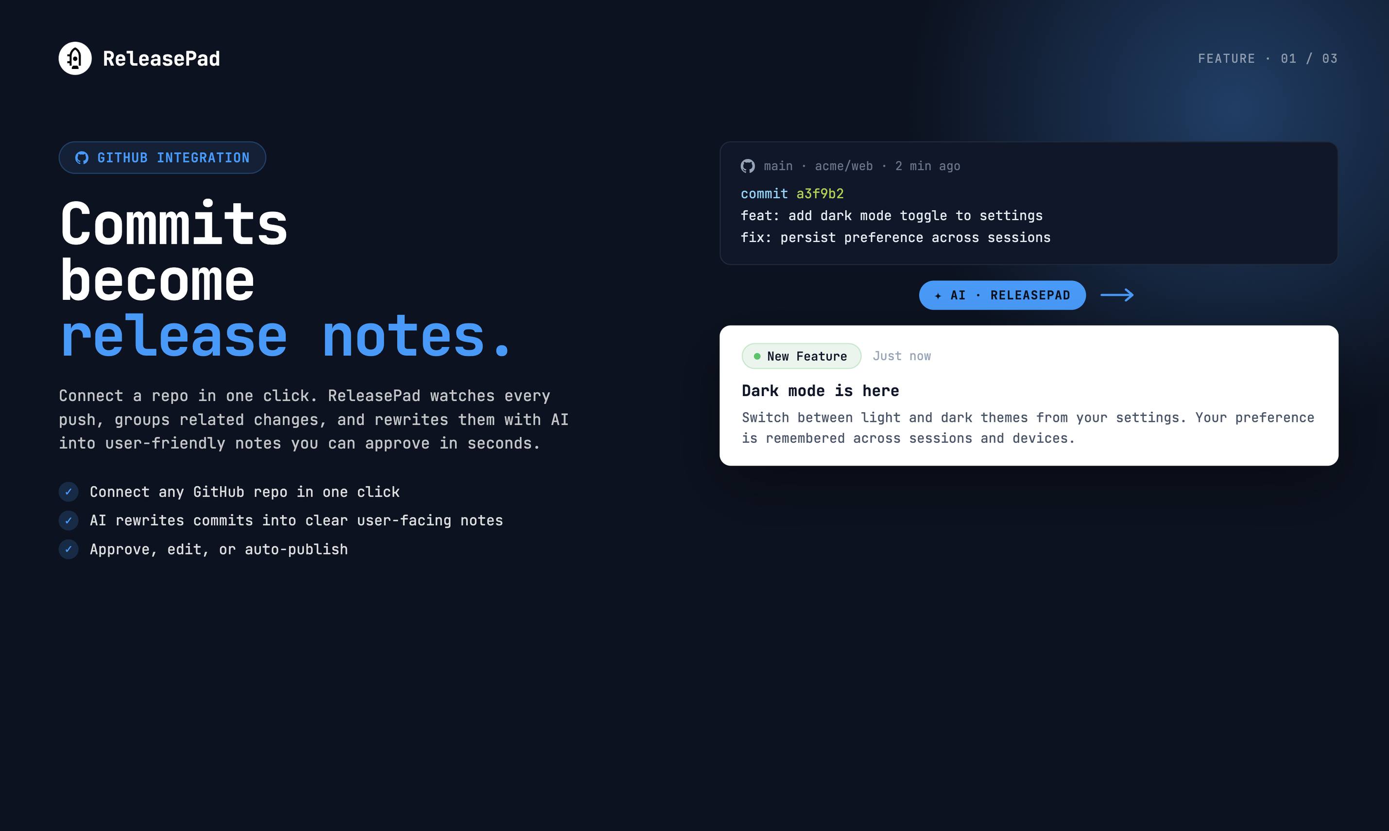 screenshot of ReleasePad