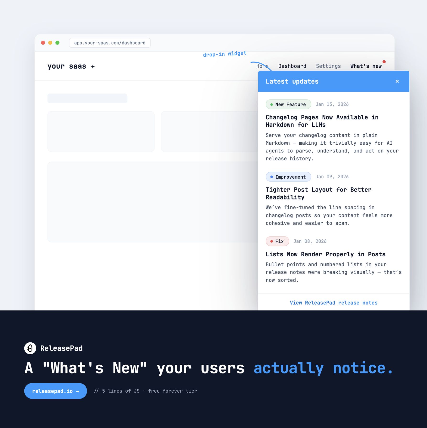 screenshot of ReleasePad