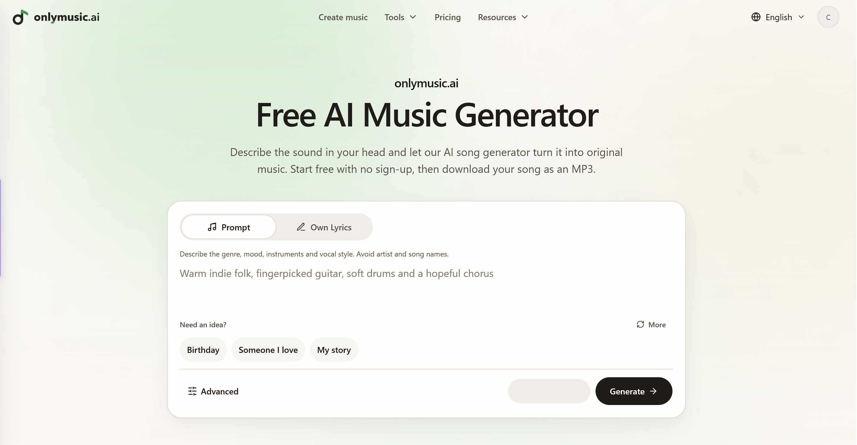 screenshot of onlymusic.ai