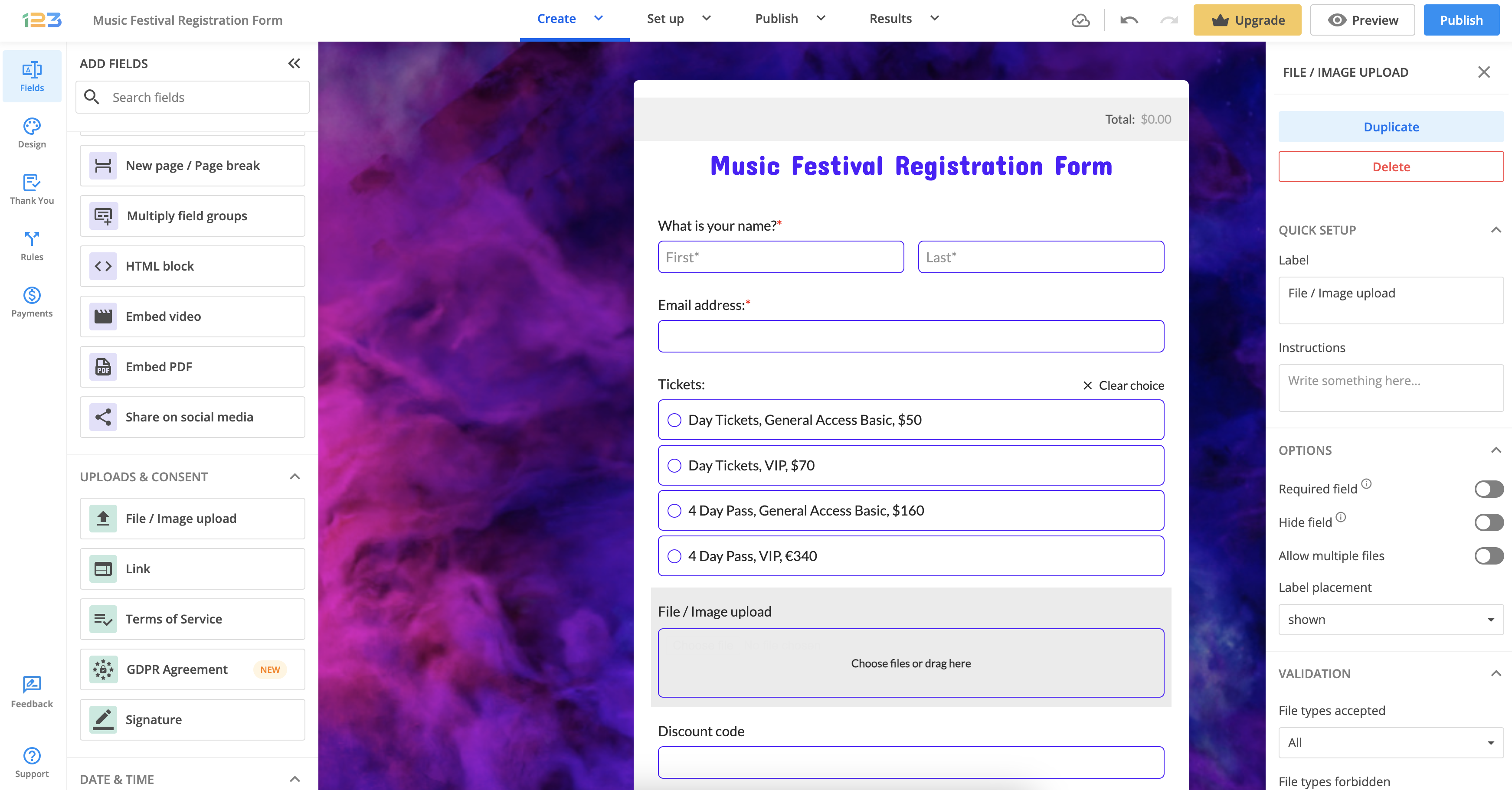 screenshot of 123FormBuilder