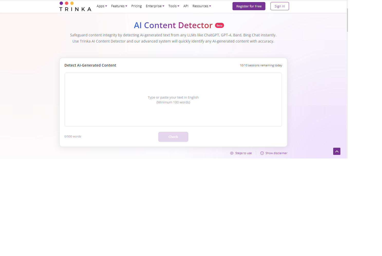 screenshot of Trinka AI