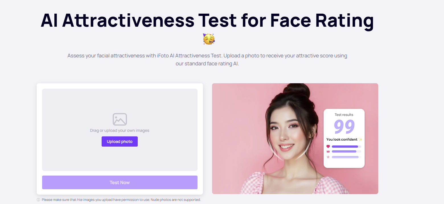 screenshot of AI Attractiveness Test