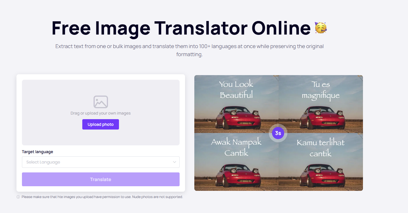 screenshot of AI Image translator