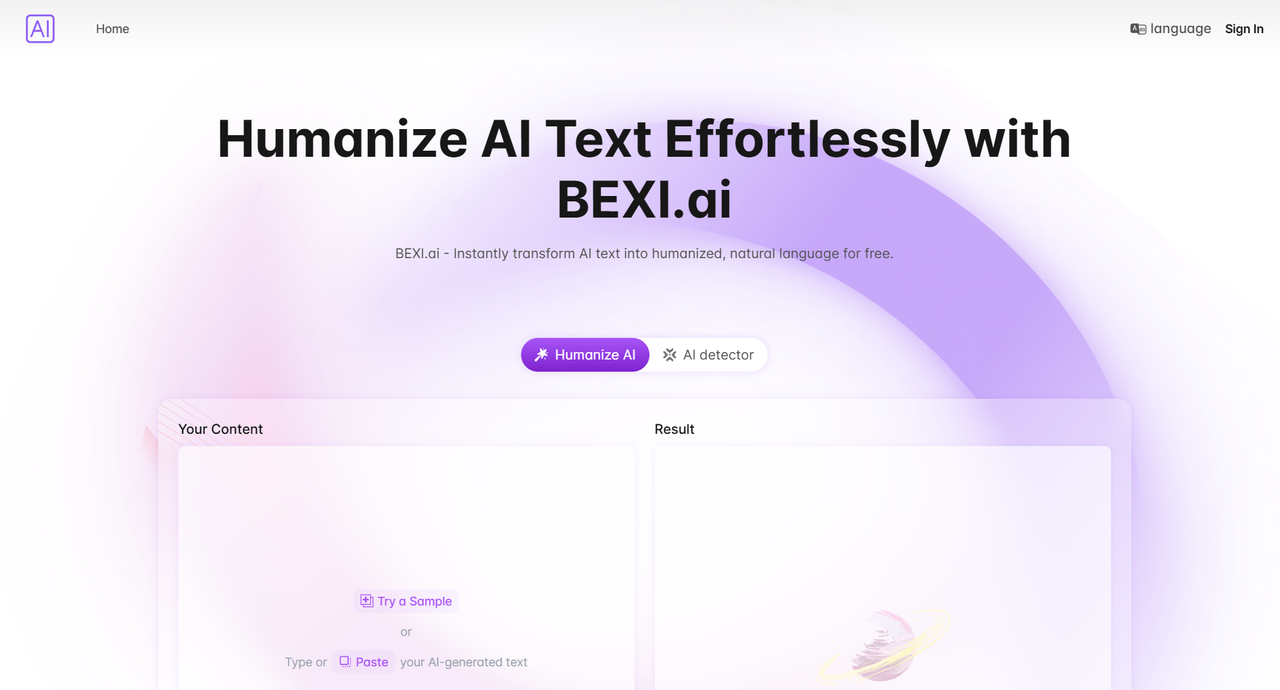 screenshot of Bexi.ai: Free AI Humanizer and AI Detector