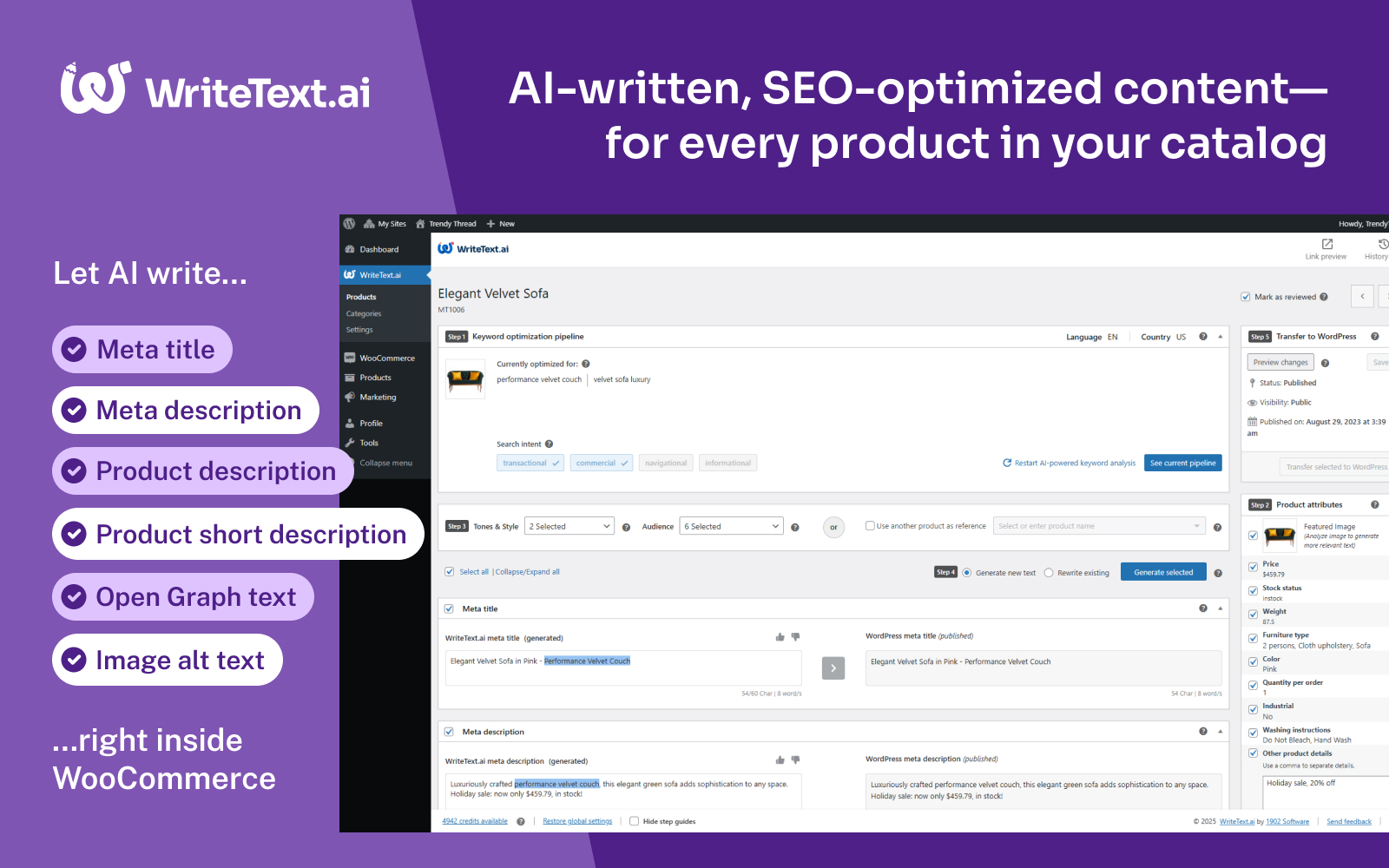 screenshot of WriteText.ai for WooCommerce
