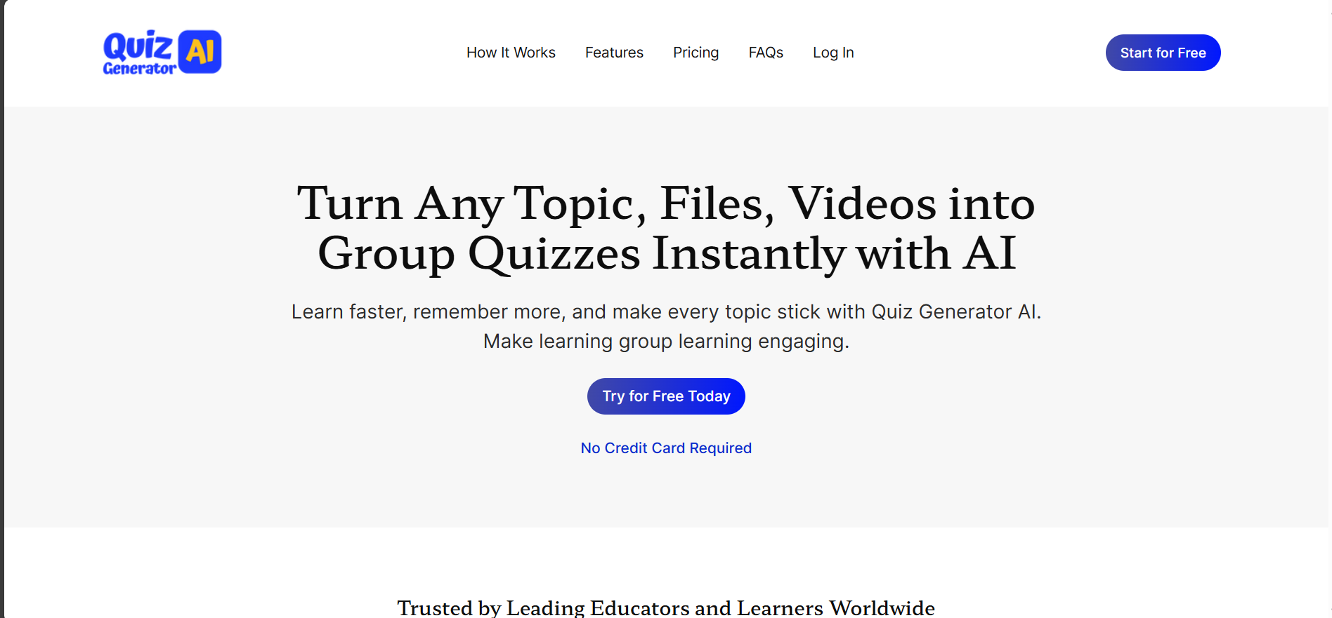 screenshot of Quiz Generator Ai