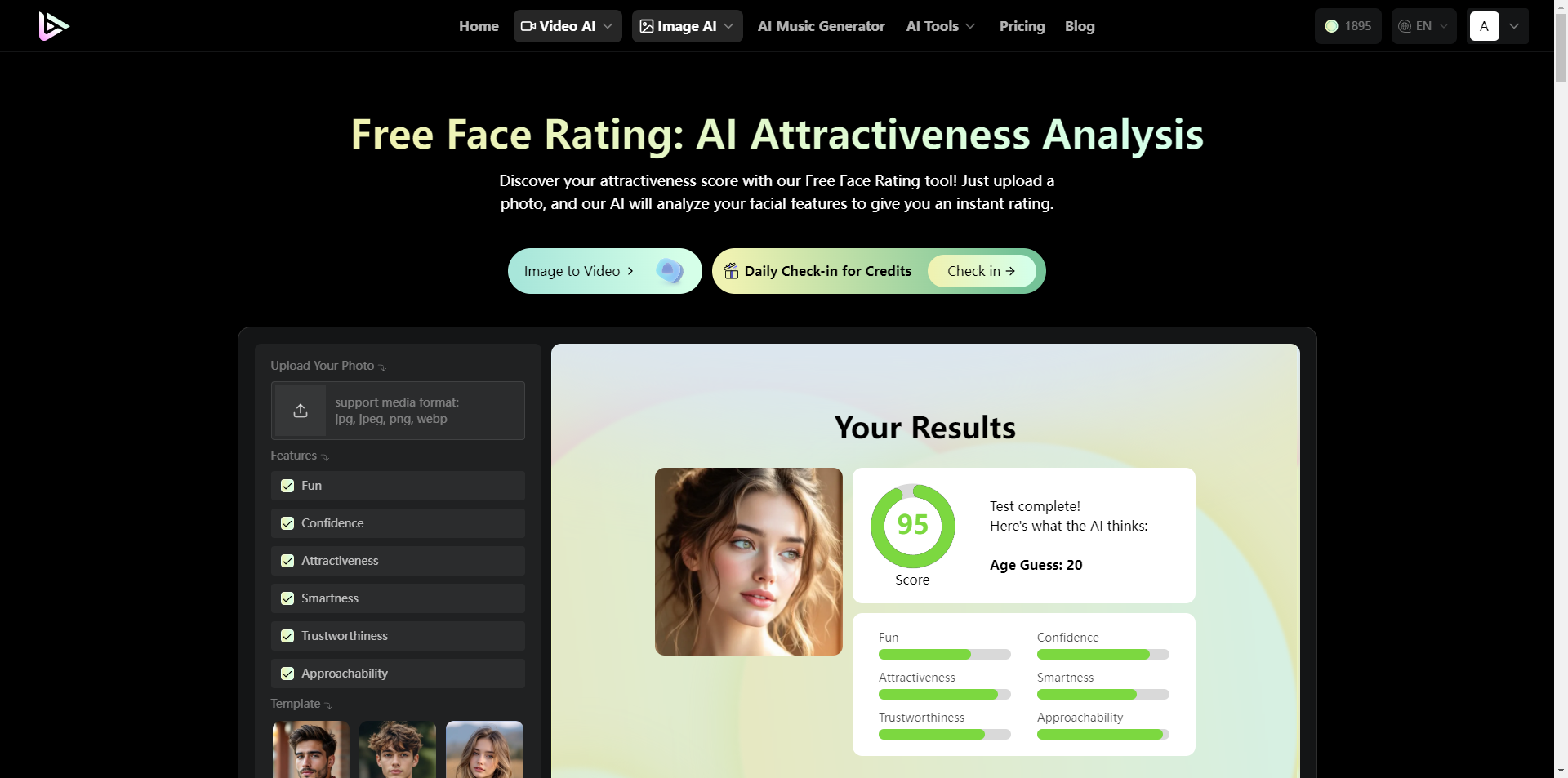 screenshot of VideoWeb AI Face Rating