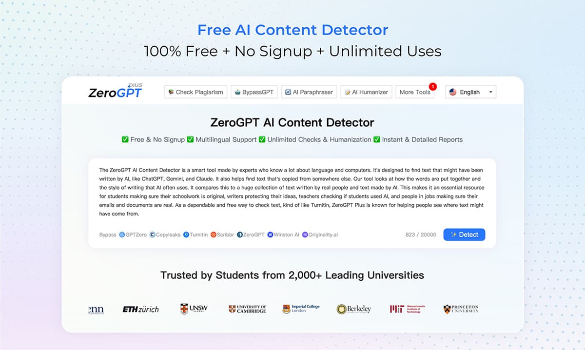 screenshot of ZeroGPT Plus