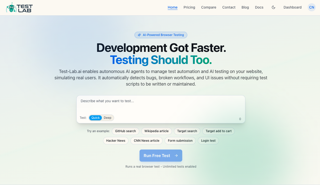 screenshot of Test-Lab.ai