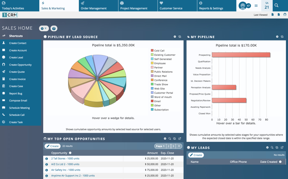 screenshot of 1CRM