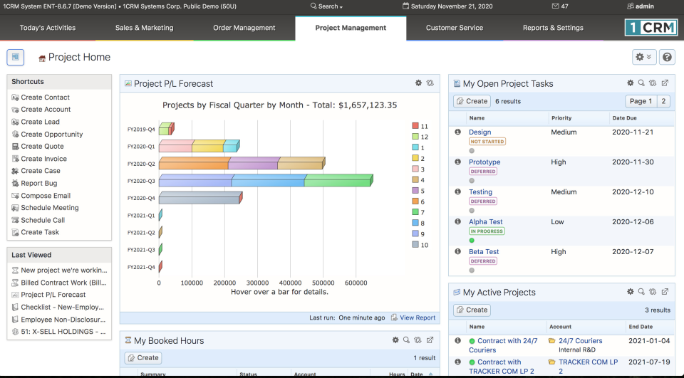 screenshot of 1CRM