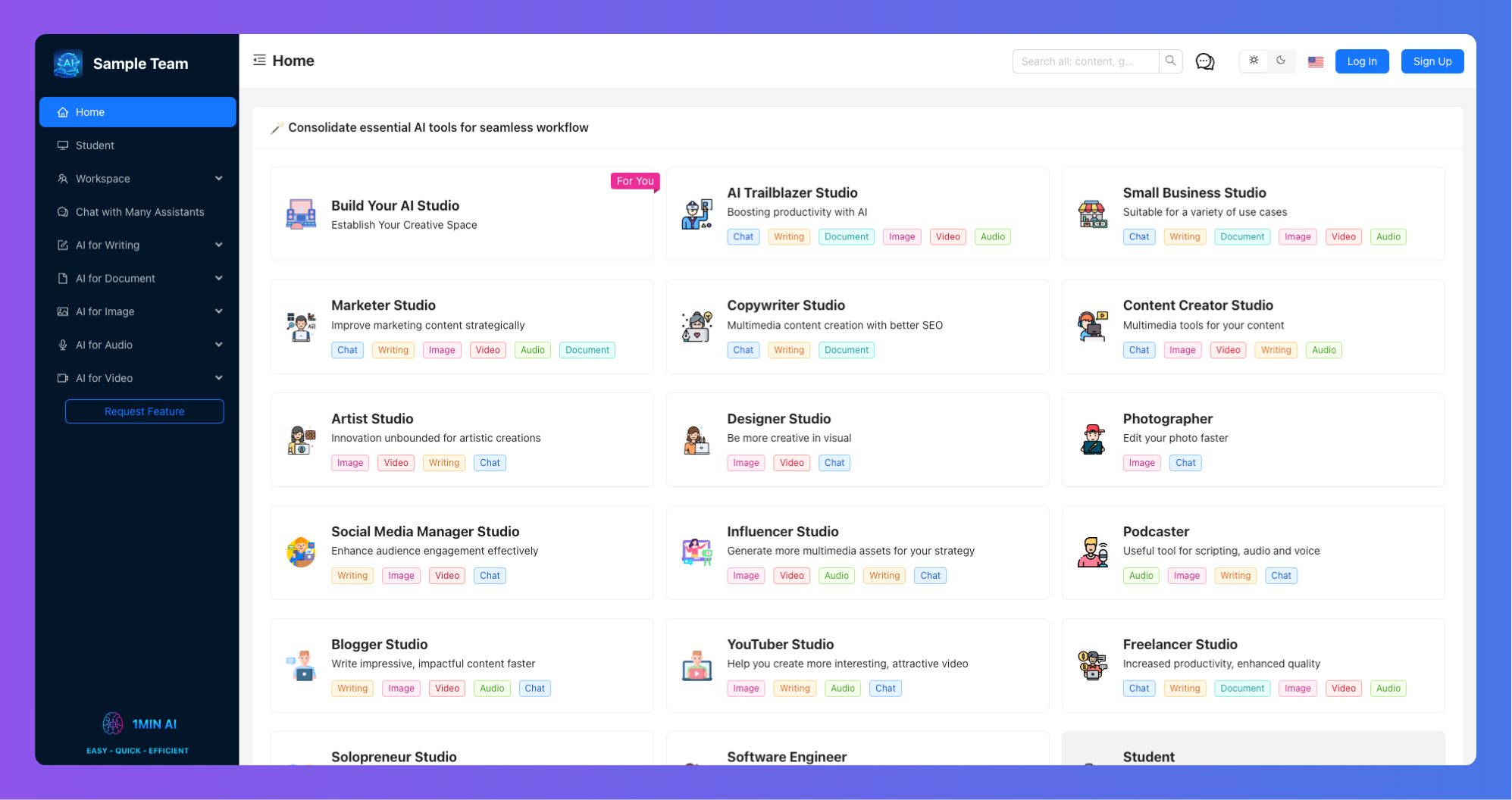 screenshot of 1min.AI