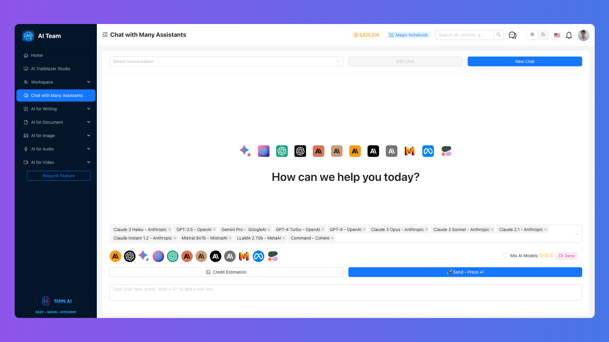 screenshot of 1min.AI