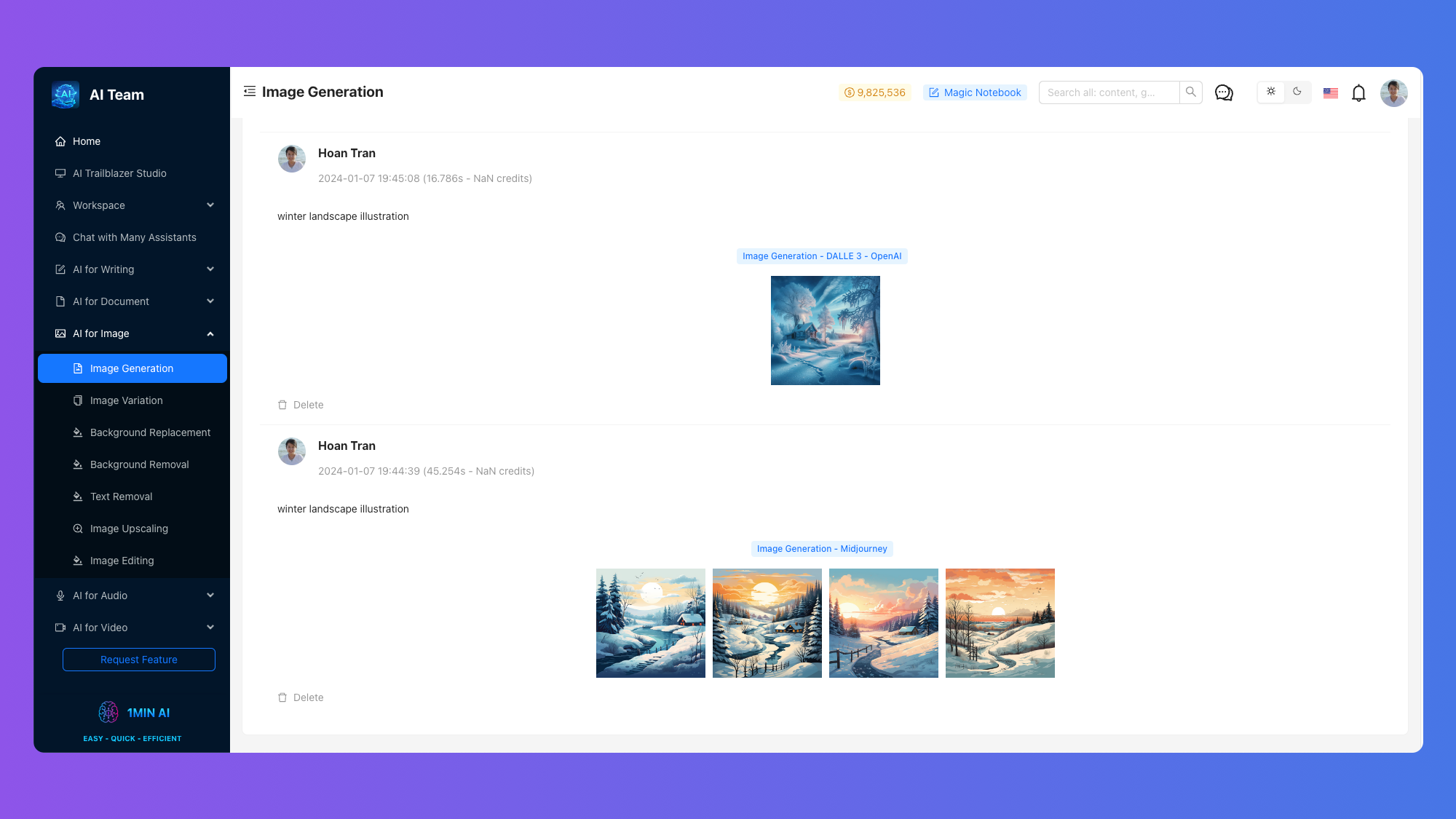 screenshot of 1min.AI