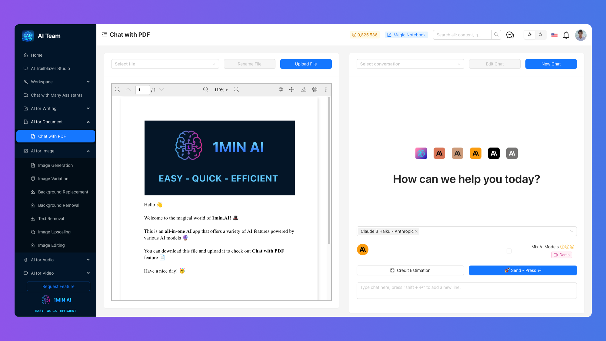 screenshot of 1min.AI