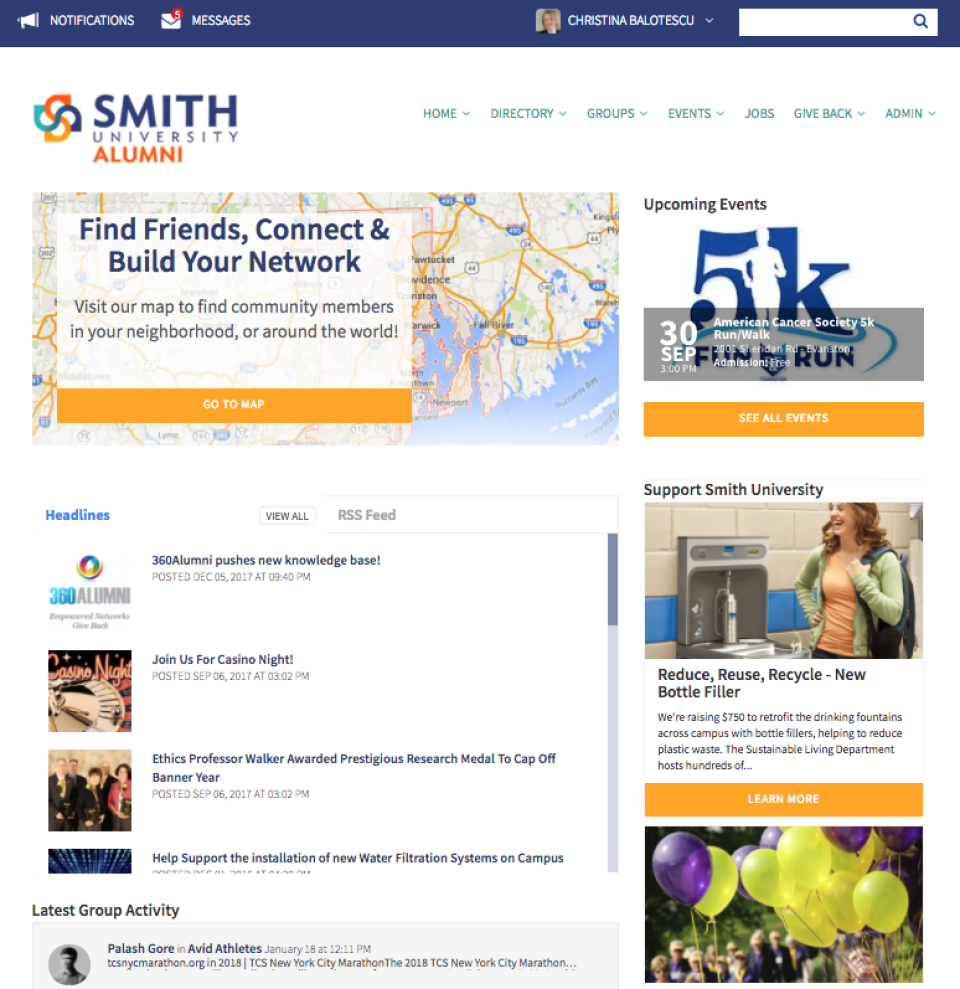 screenshot of 360Alumni