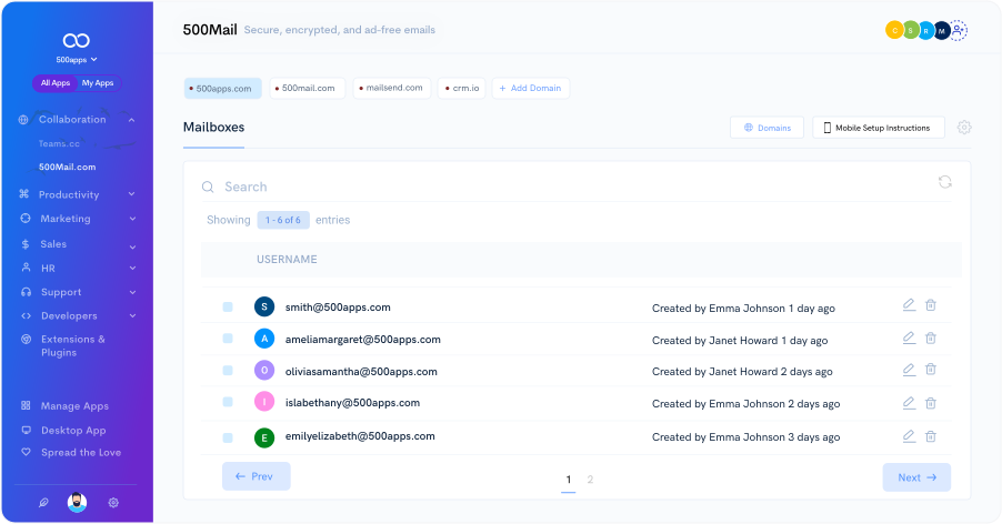 screenshot of 500Mail