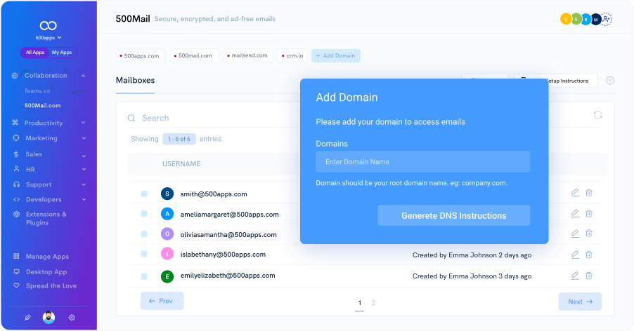 screenshot of 500Mail
