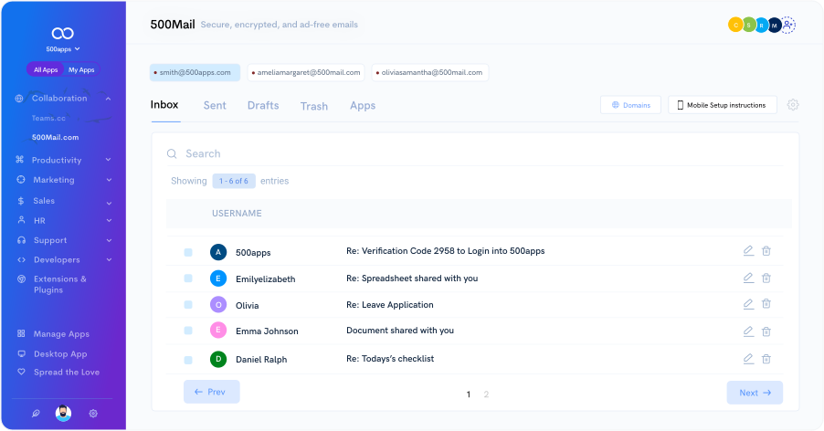 screenshot of 500Mail