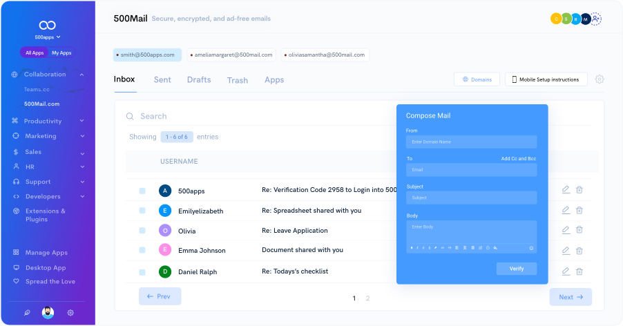 screenshot of 500Mail