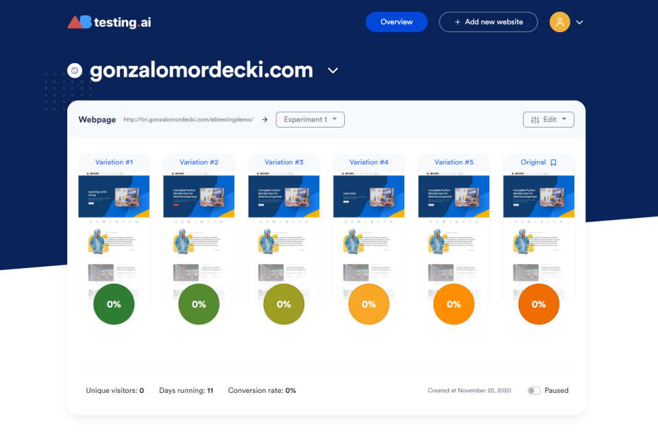 screenshot of ABtesting.ai