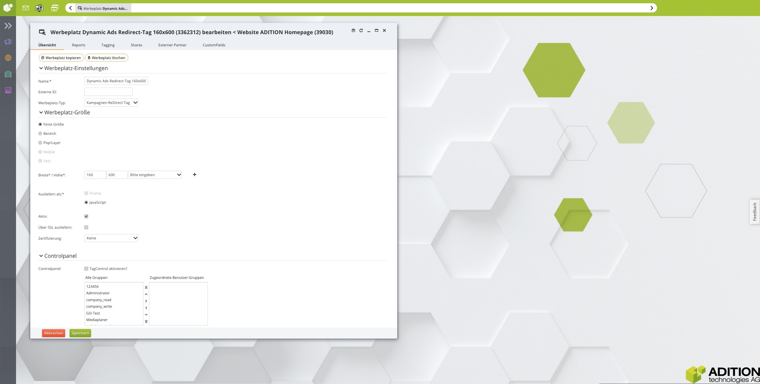 screenshot of ADITION