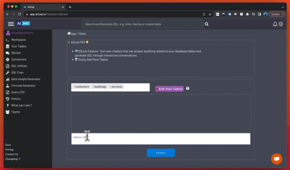screenshot of AI2sql