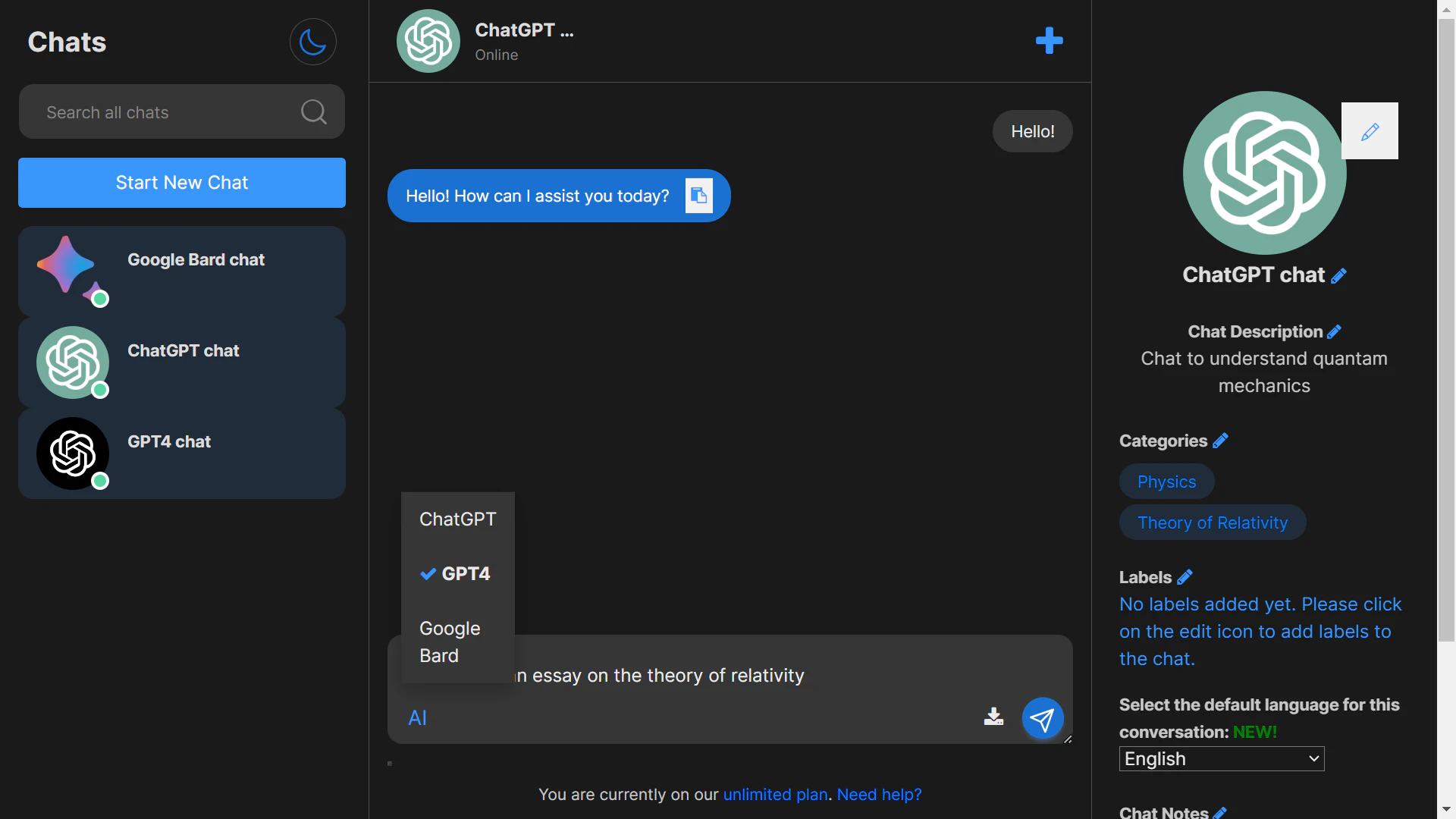 screenshot of AI4Chat