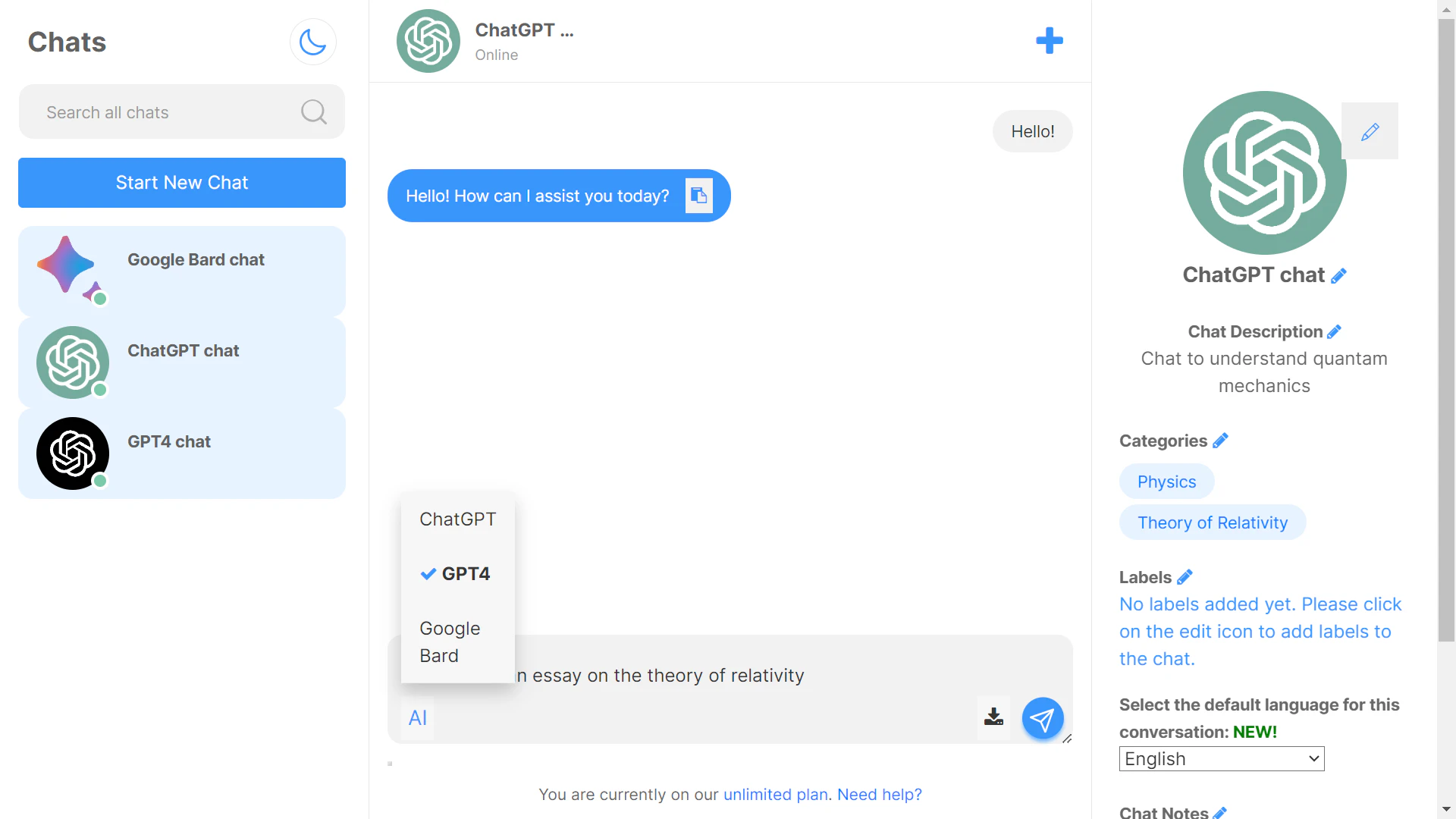 screenshot of AI4Chat
