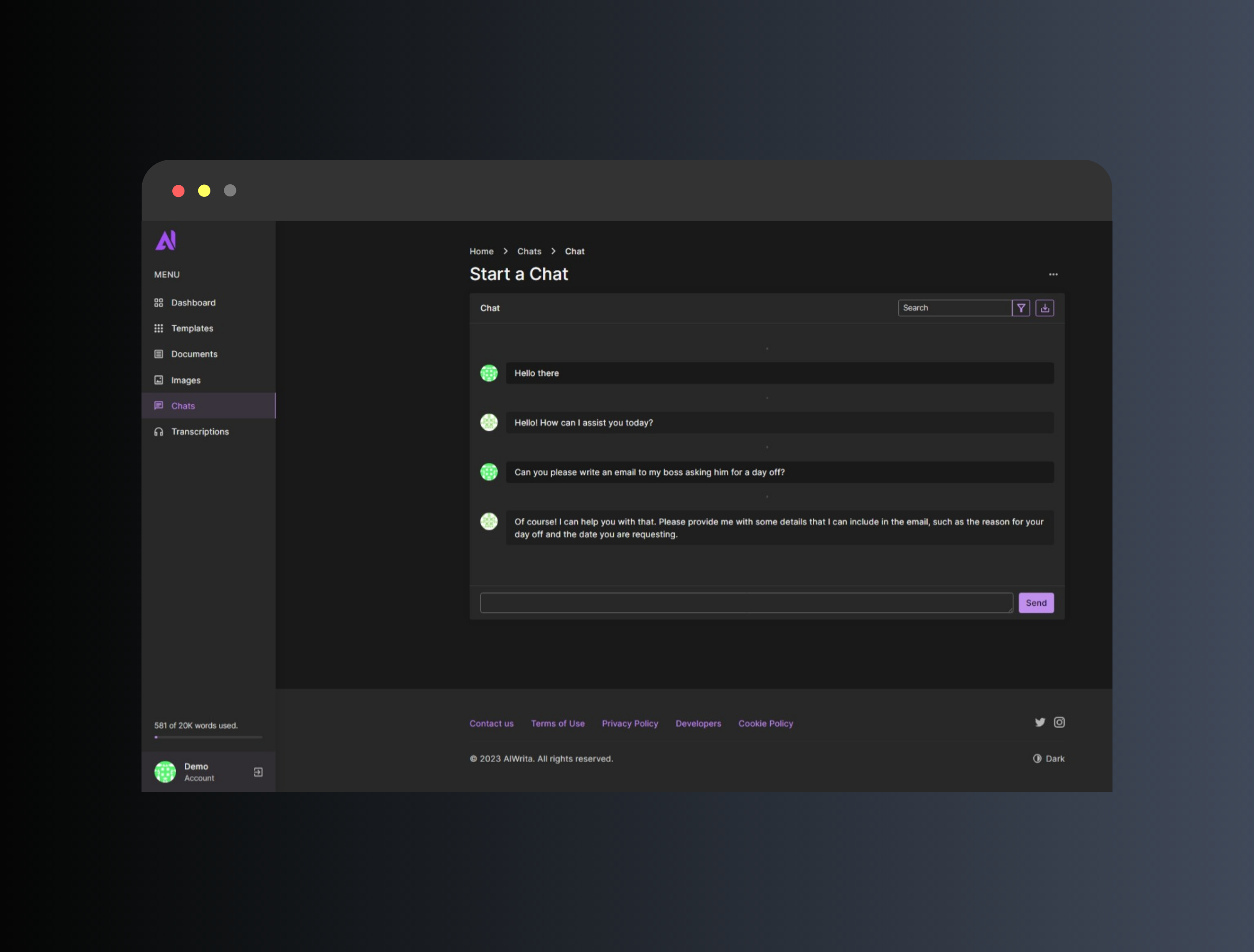 screenshot of AIWrita