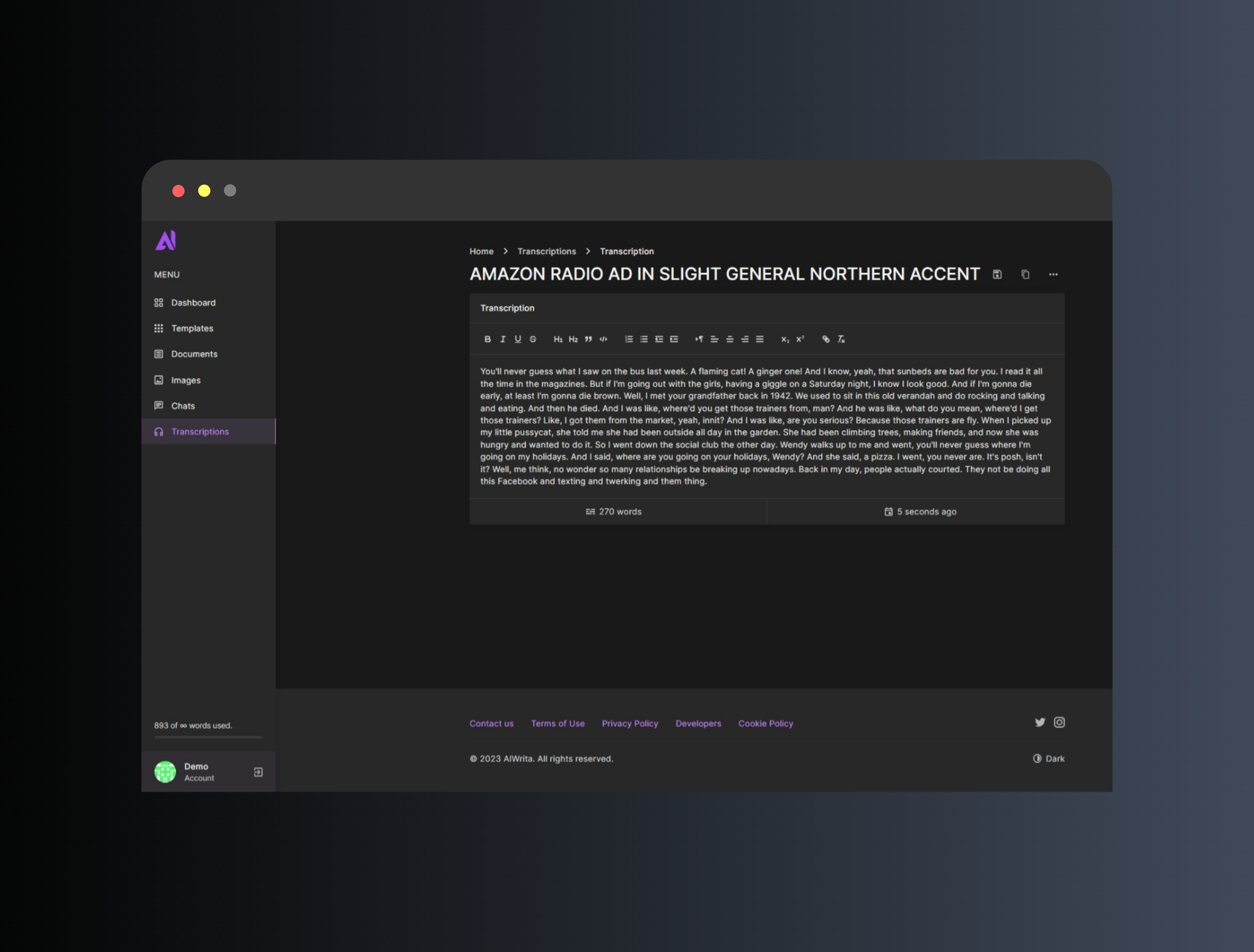 screenshot of AIWrita