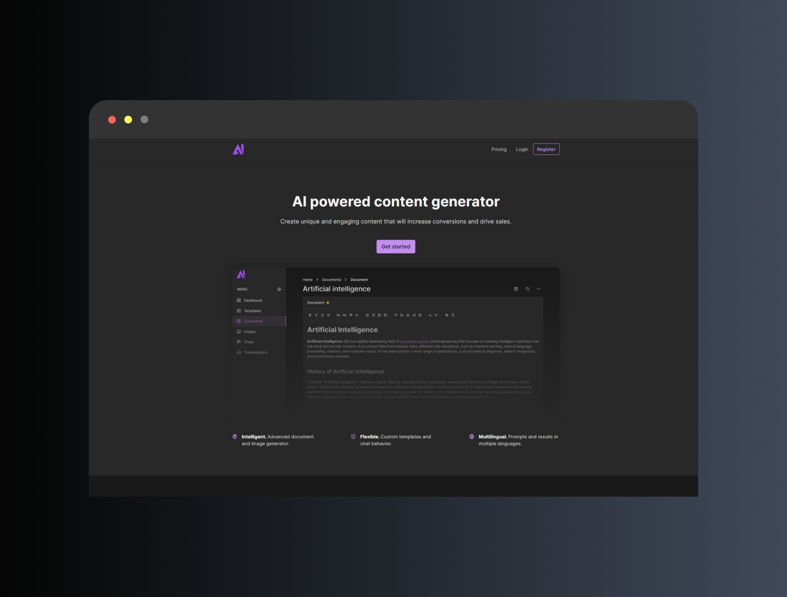 screenshot of AIWrita