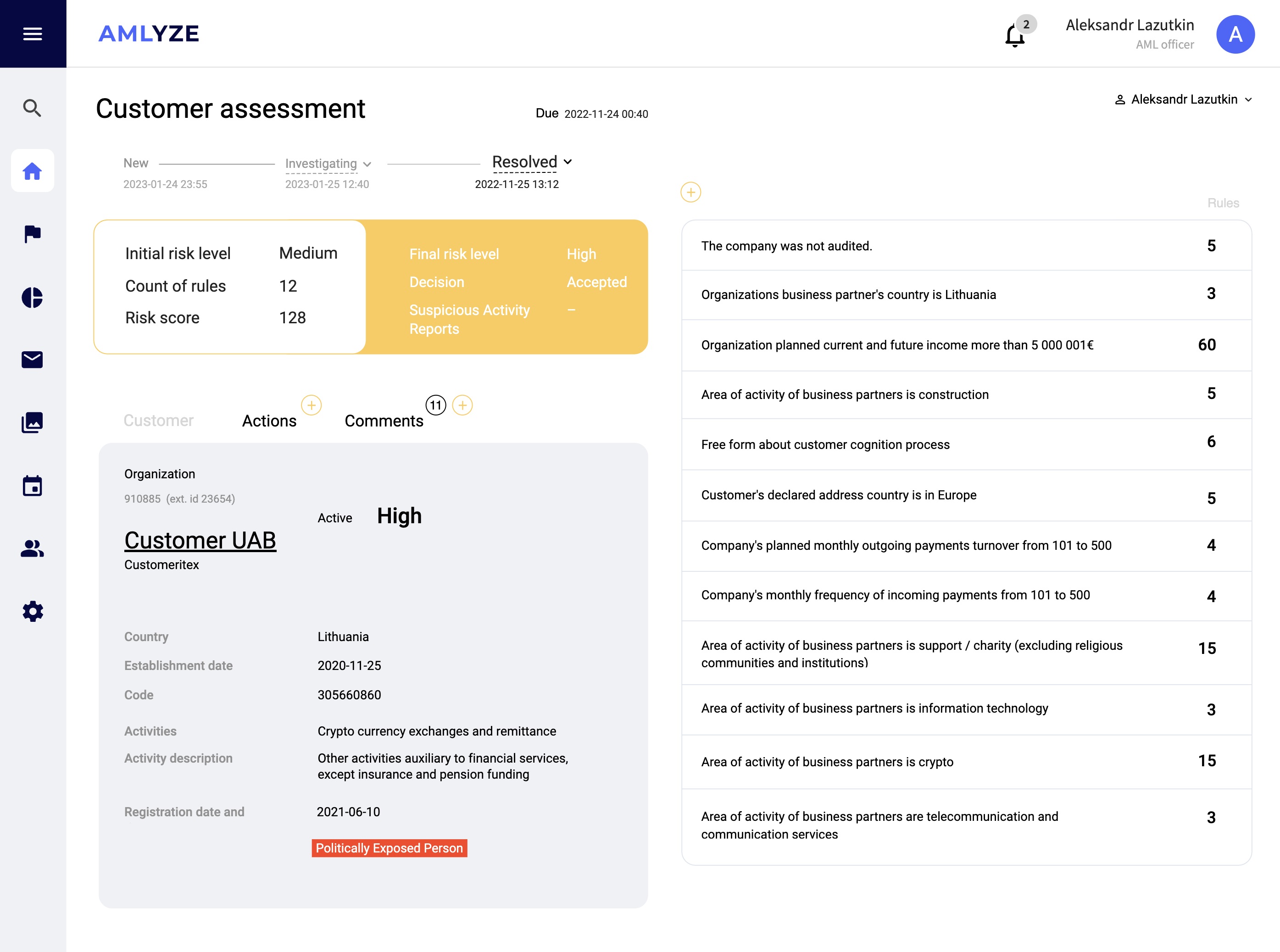 screenshot of AMLYZE