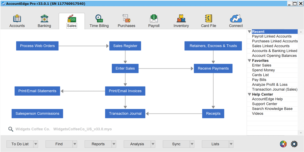screenshot of AccountEdge