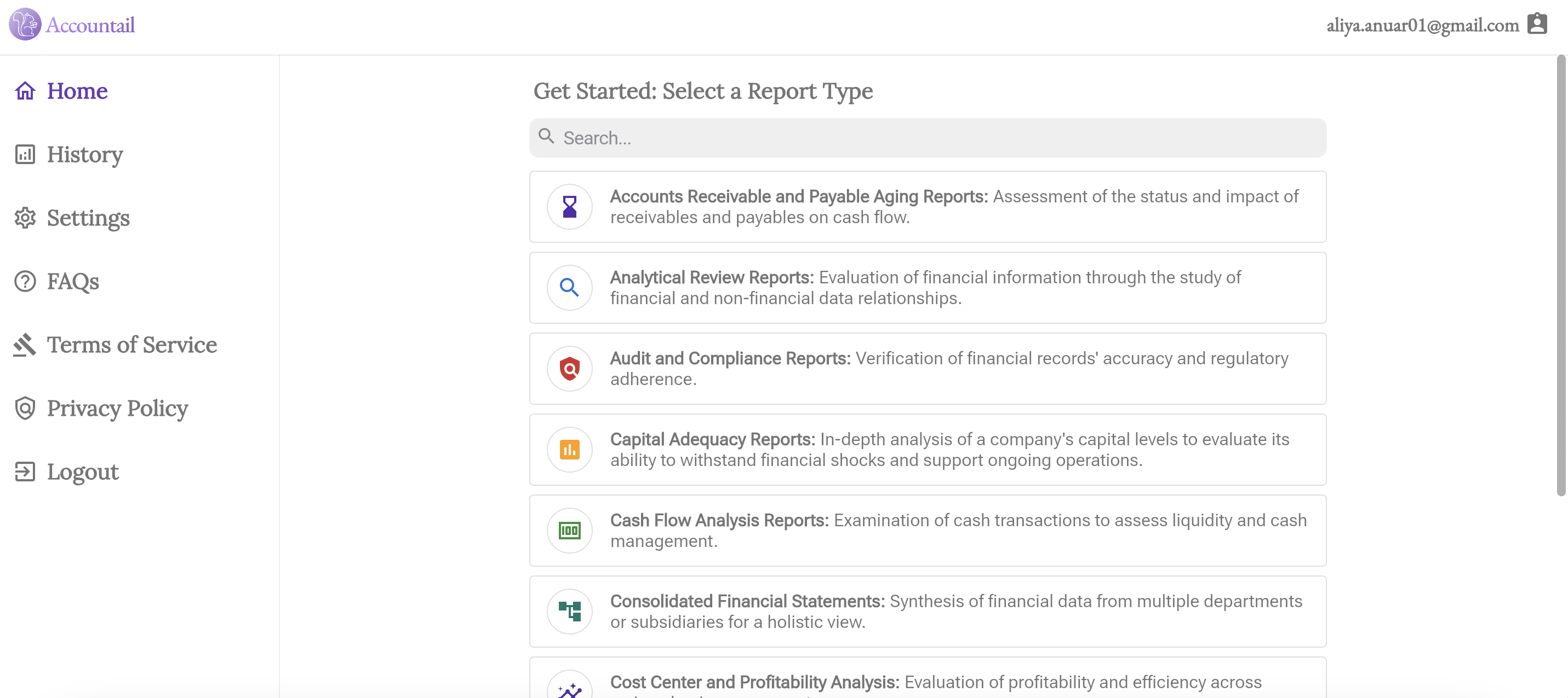 screenshot of Accountail