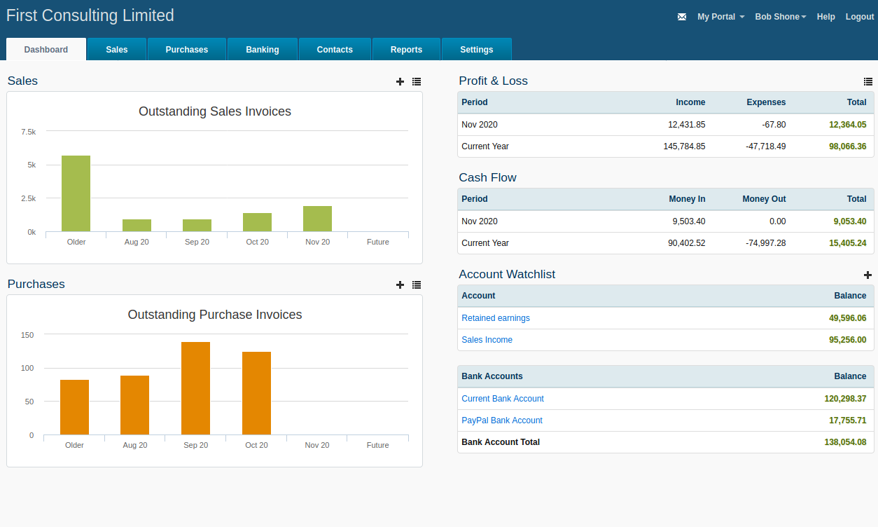 screenshot of AccountsPortal