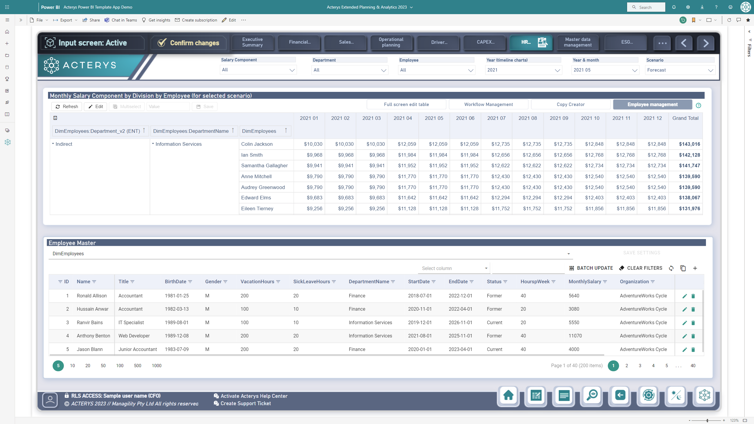 screenshot of Acterys