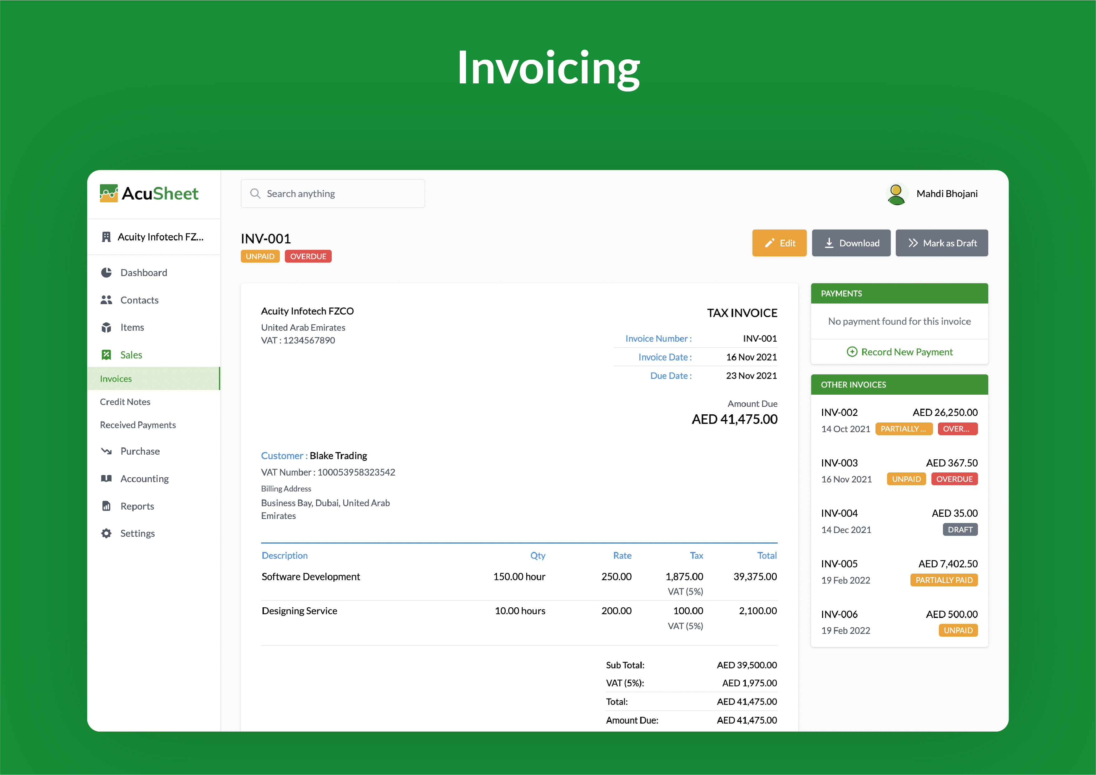 screenshot of AcuSheet